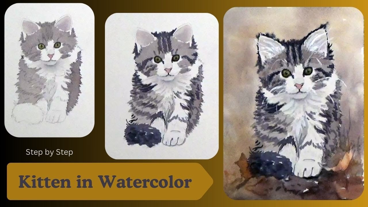 Kitten in Watercolor Step by Step for Beginners - Watercolor Animal Painting Demo - How to Paint ...