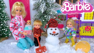 Barbie & Ken Doll Family Snow Day Morning Routine