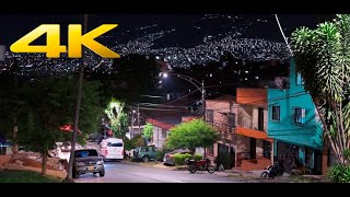 De noche por el barrio Aranjuez de Medellín // 4k-UHD