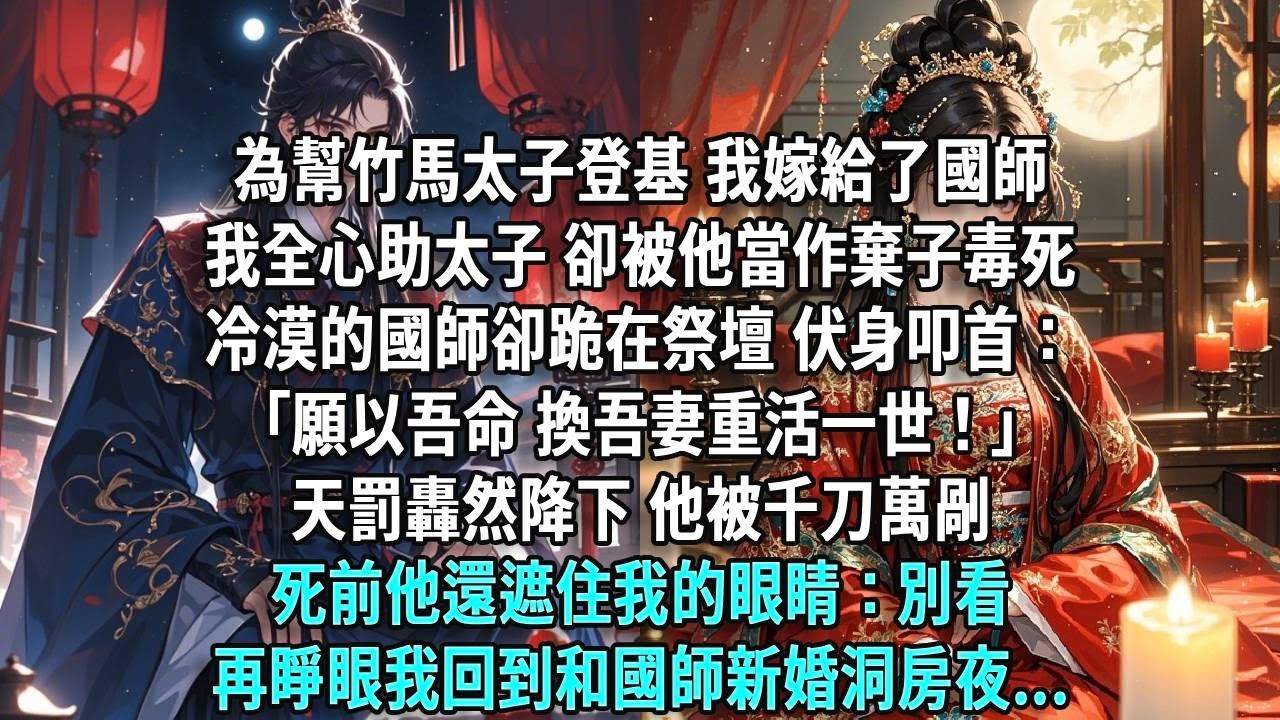 為幫竹馬太子登基，我嫁給了國師，我全心助太子卻被他當作棄子毒死。冷漠的國師卻跪在祭壇伏身叩首：「願以吾命，換吾妻重活一世！」天罰降下，他被千刀萬剮，死前他還遮住我的眼睛：別看。再睜眼新婚洞房夜...