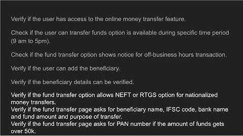 Test cases and test scenarios to banking domain