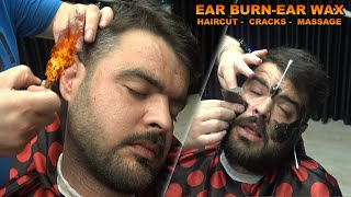 ASMR BARBER HAIRCUT 💈 CRACKS 💈 EAR BURN 💈 EAR-FACE WAX 💈 HAIR WASH 💈foamy head,ear,face,neck massage