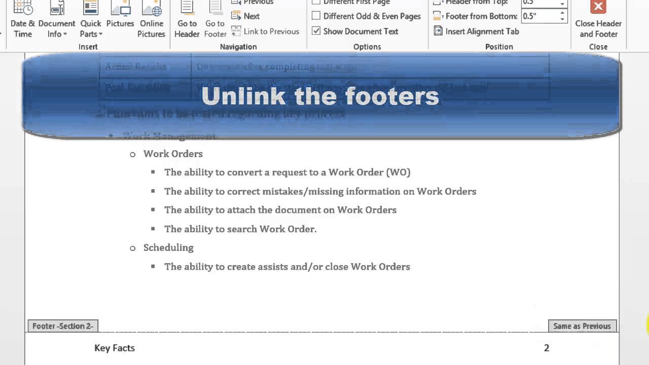 how to have different headers in word for each page