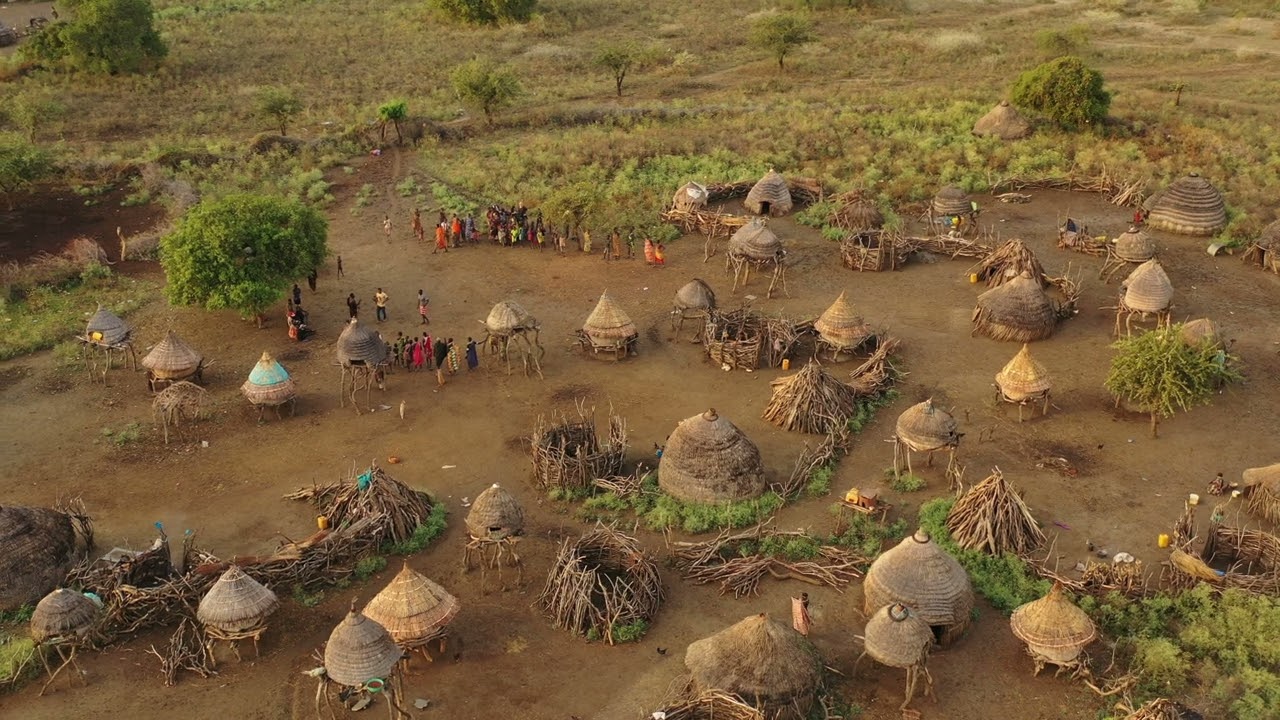 Aerial view of a Toposa traditional village, Namorunyang State, Kapoeta, South Sudan