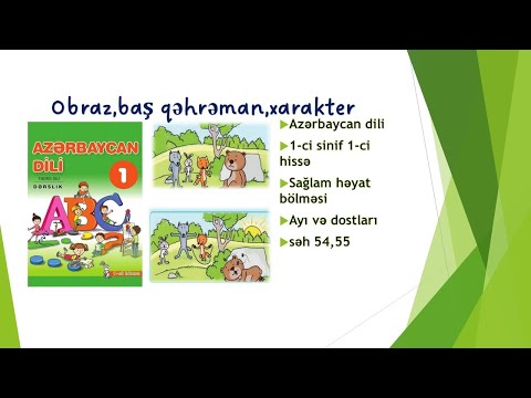 Azərbaycan dili 1-ci sinif 1-ci hissə Ayı və dostları Obraz,baş qəhrəman,xarakter  səh 54,55