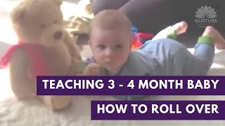 Teaching your 3 - 4 month old baby how to roll over - watch Abigail & Finley do a rollover