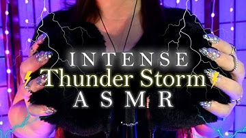 ASMR Intense Fluffy Mic Scratching (No Talking) Rain + Inaudible Whispering | Simulated Thunderstorm