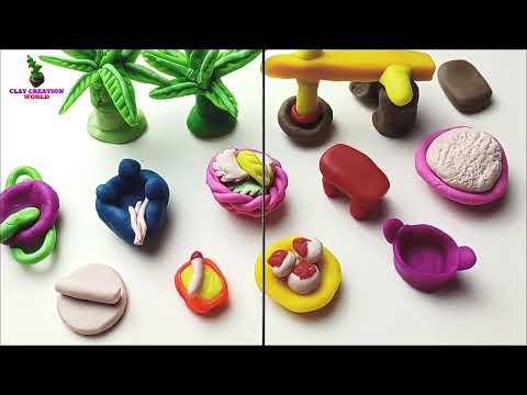 DIY How to make polymer clay miniature Palm Tree , Kitchen set, Pan, Tree, Ruti Maker