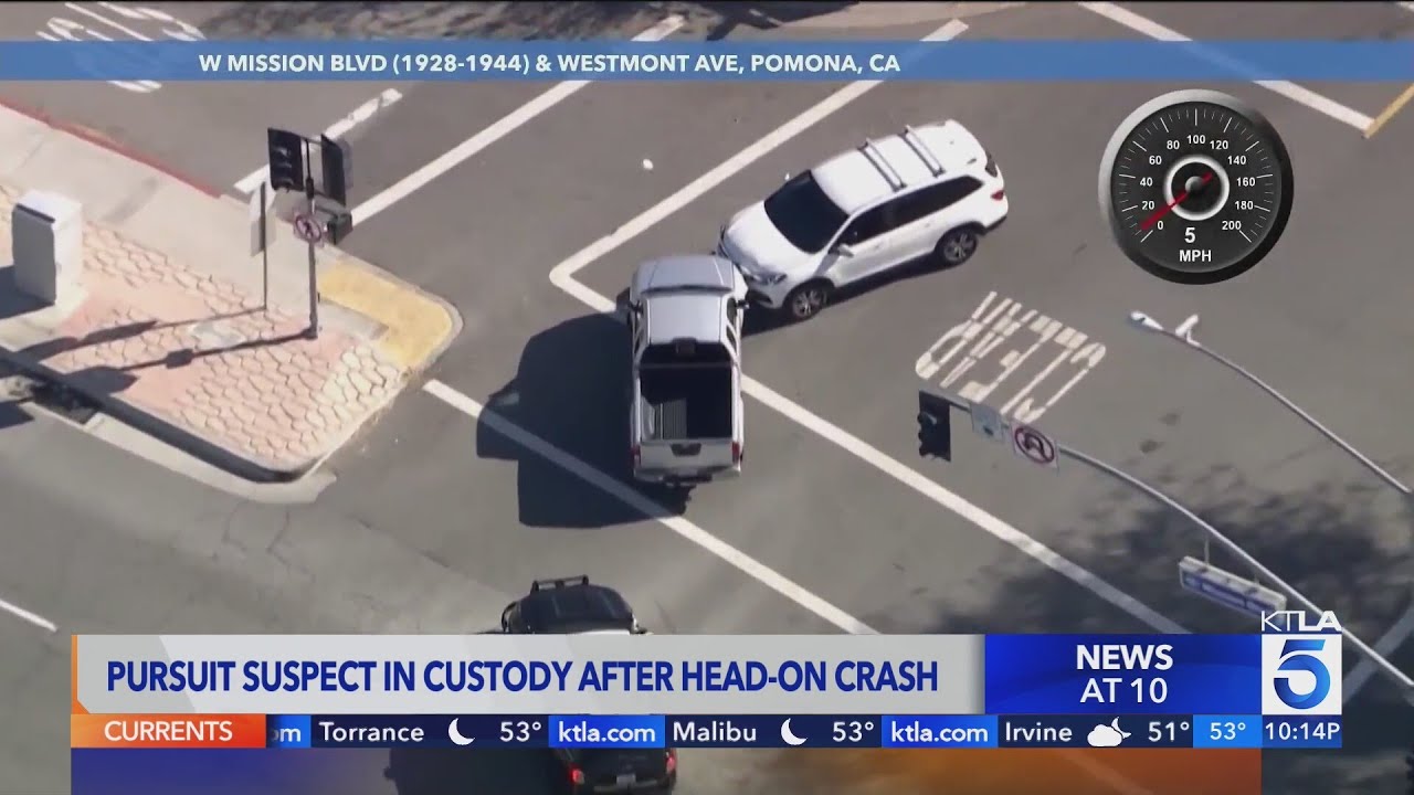 Pursuit suspect in custody after head-on crash - YouTube