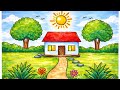 Simple Village Scenery Drawing /How to draw village scenery /Step by Step for Beginners/Easy drawing