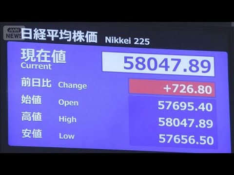 【速報】日経平均株価　約2週間ぶり取引時間中の最高値更新　5万8000円台回復(2026年2月25日)