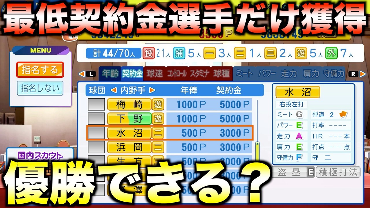 【緊縮財政】最低契約金選手だけを獲得してペナント優勝するには何年かかるのか？【パワプロ2025】