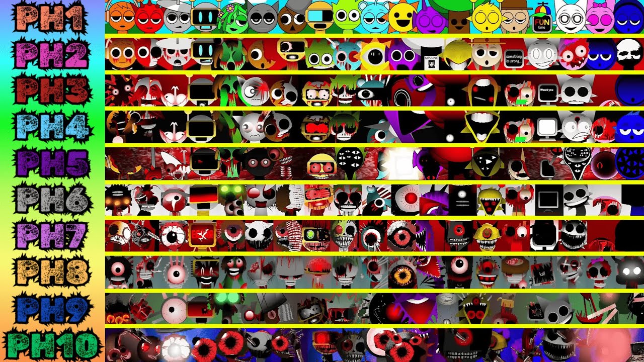 True Incredibox Sprunki All Phases 1 - 10 In One All CharactersTogether ...