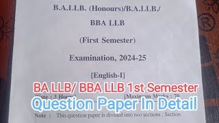 BA LLB 1st Semester Question Paper Of English -1 In Detail || Ba LLB previous year Question Paper 