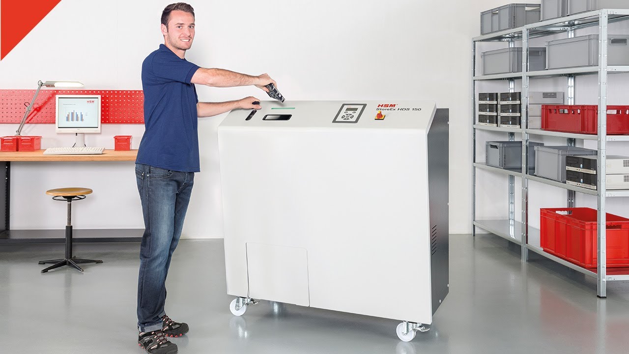 Digital data media shredder HSM StoreEx HDS 150 YouTube