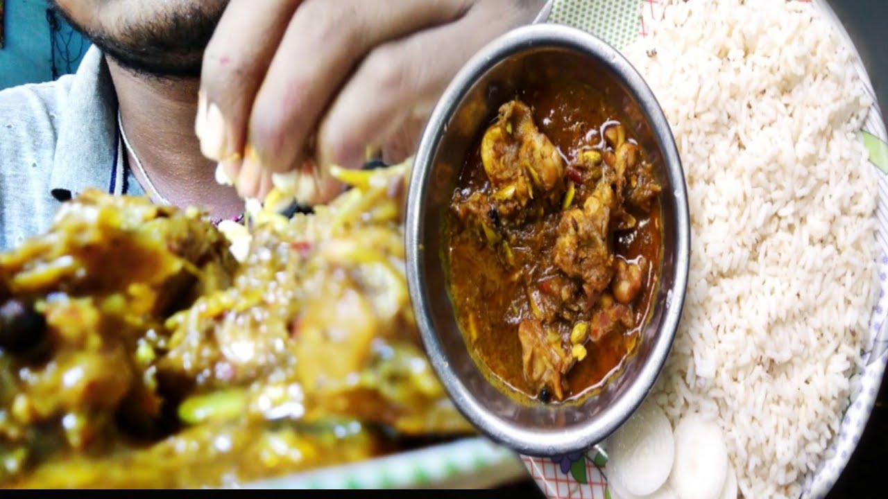 White Rice & chicken gravy eating challenge // village food // Indian