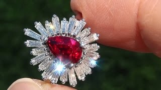 GIA Certified UNHEATED Natural VVS Ruby Diamond 18k White Gold Vintage Cocktail Ring - A141560