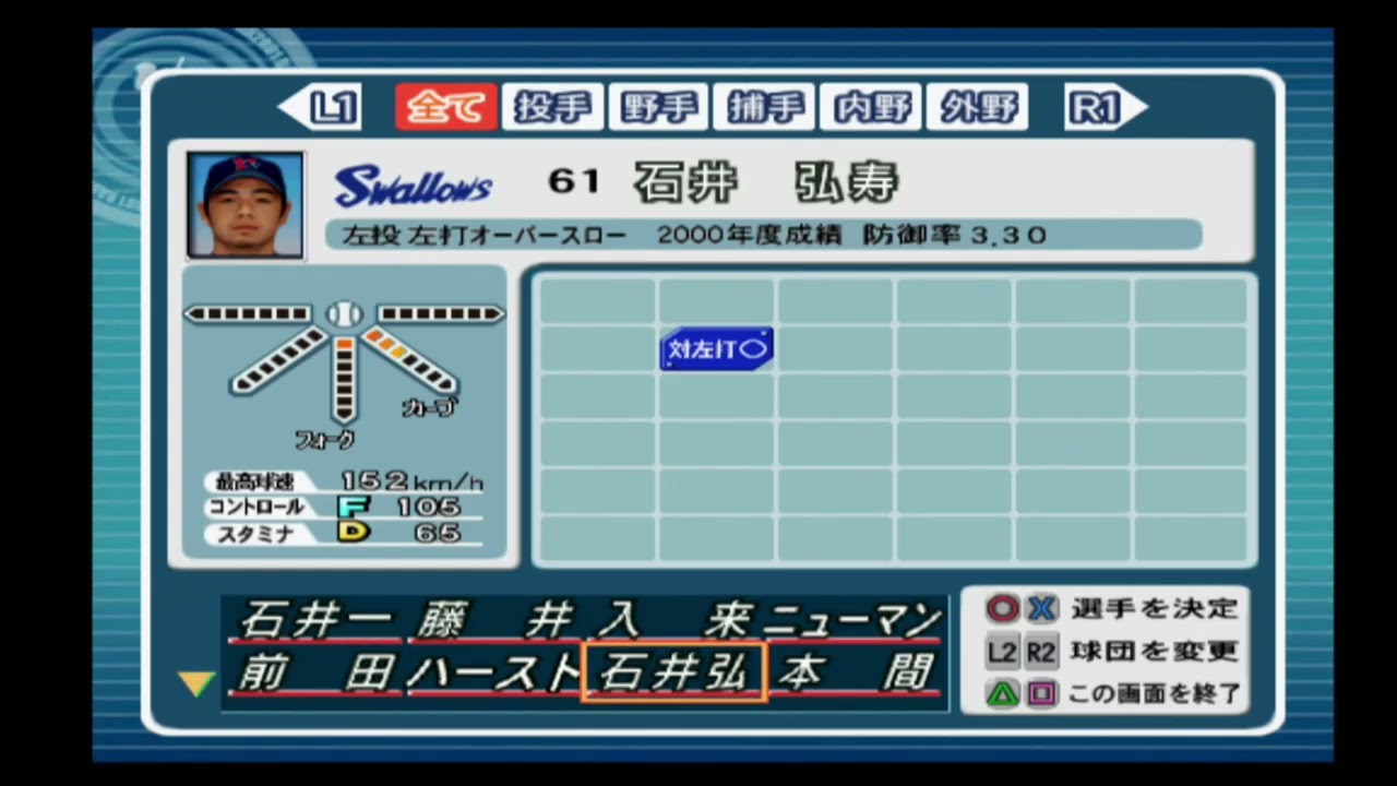 プロ野球JAPAN2001選手能力】ヤクルト 61 石井弘寿選手 - YouTube