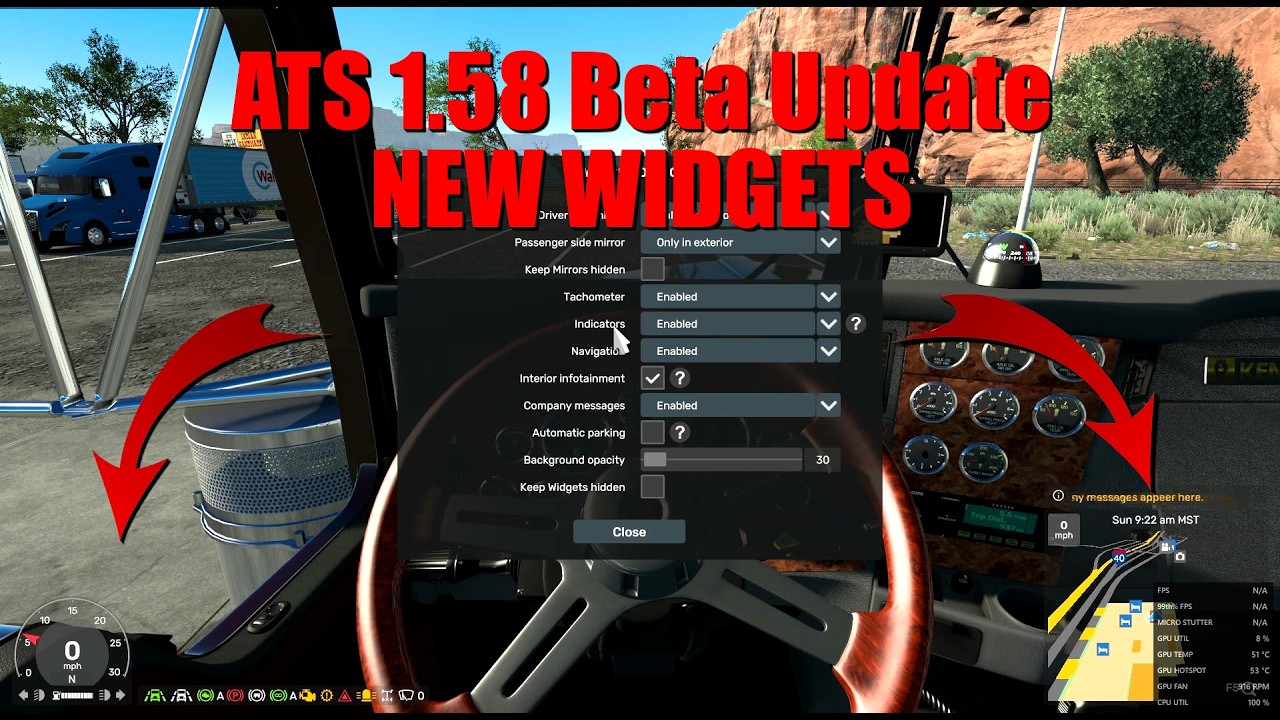ATS 1.58 Beta Update: New Route Advisor Widgets, Settings & First Impressions