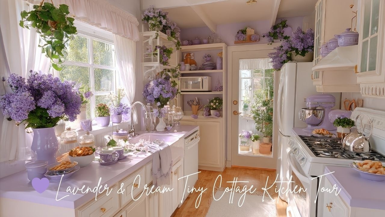 💜 Экскурсия по кухне крошечного коттеджа в лавандово-кремовых тонах | Уютный романтический стиль ...
