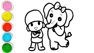 Cute Pocoyo With Elephant Drawing, Painting and Coloring For Kids and Toddlers_ Easy Drawing