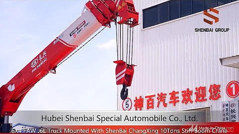 Shenbai 10Tons Stiff Boom Crane Truck Mounted With 6X4 FAW J6L Truck