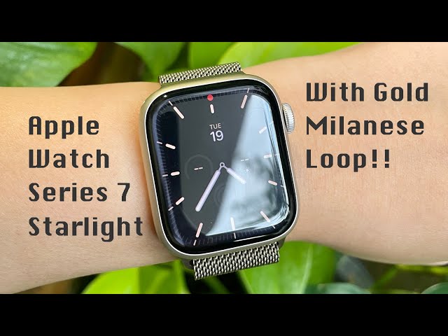 Apple Watch Series 7 41mm Starlight Aluminium with Gold Milanese Loop