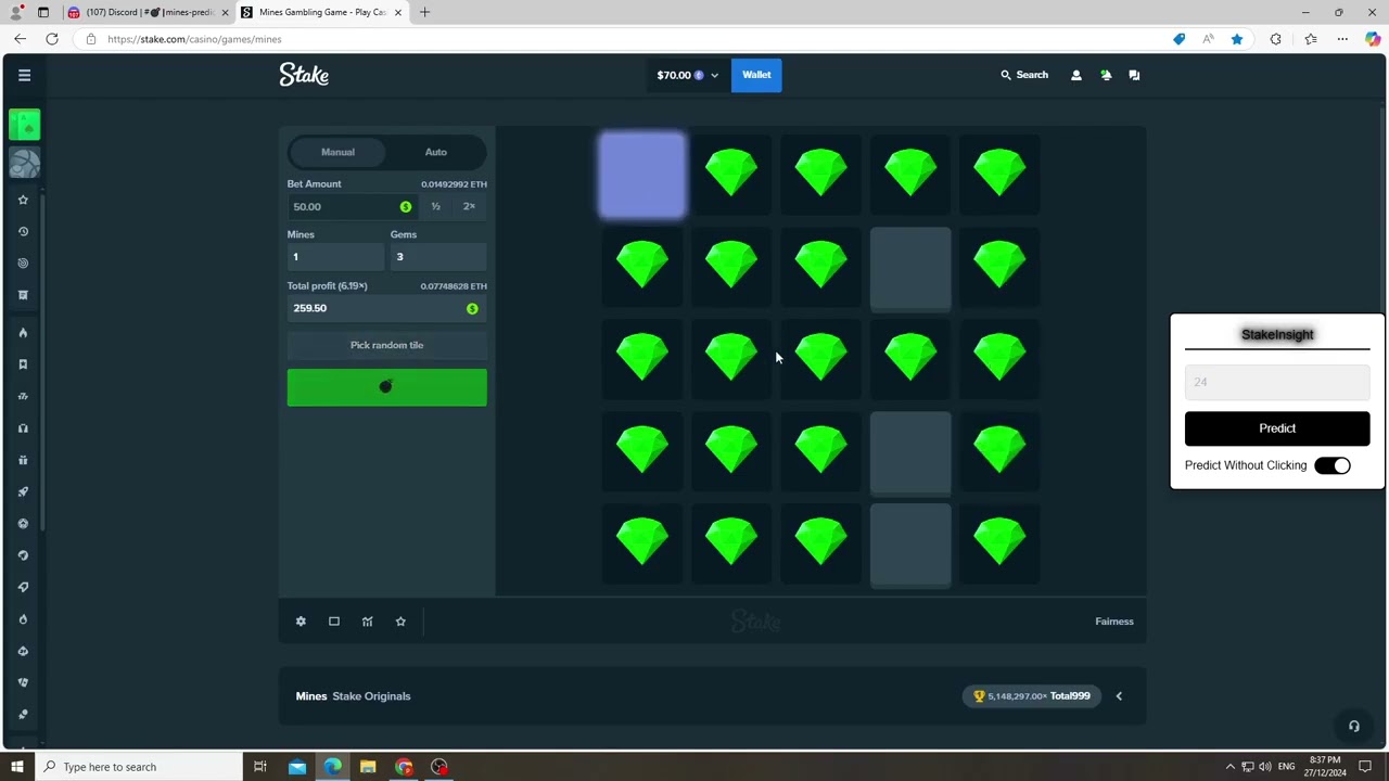 Using #stake mines predictor bot to make 1000$ bets | 100% Accuracy