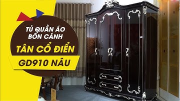 Tủ quần áo 4 cánh đậm chất tân cổ điển GD910 nâu || vuongquocnoithat.vn