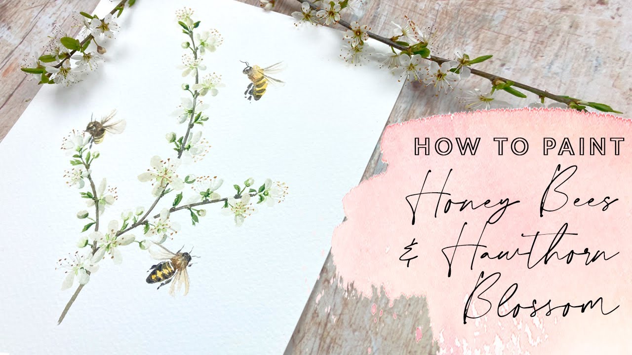 Как нарисовать акварелью медоносных пчел и цветы