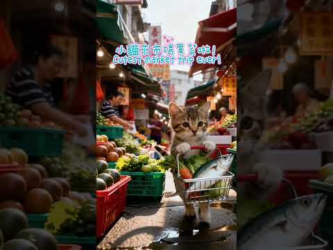 傳統市場買菜！提著菜籃可愛爆擊 🐱🧺🐟Kitten Shopping at Traditional Market! 子猫が伝統市場でお買い物 아기 고양이 전통시장 장보기! #shorts