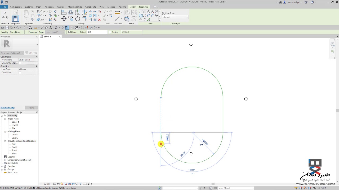 ريفيت 2021: 7. رسم الأقواس بتحديد البداية والنهاية ونصف القطر Sketching Arcs with Start End Radius