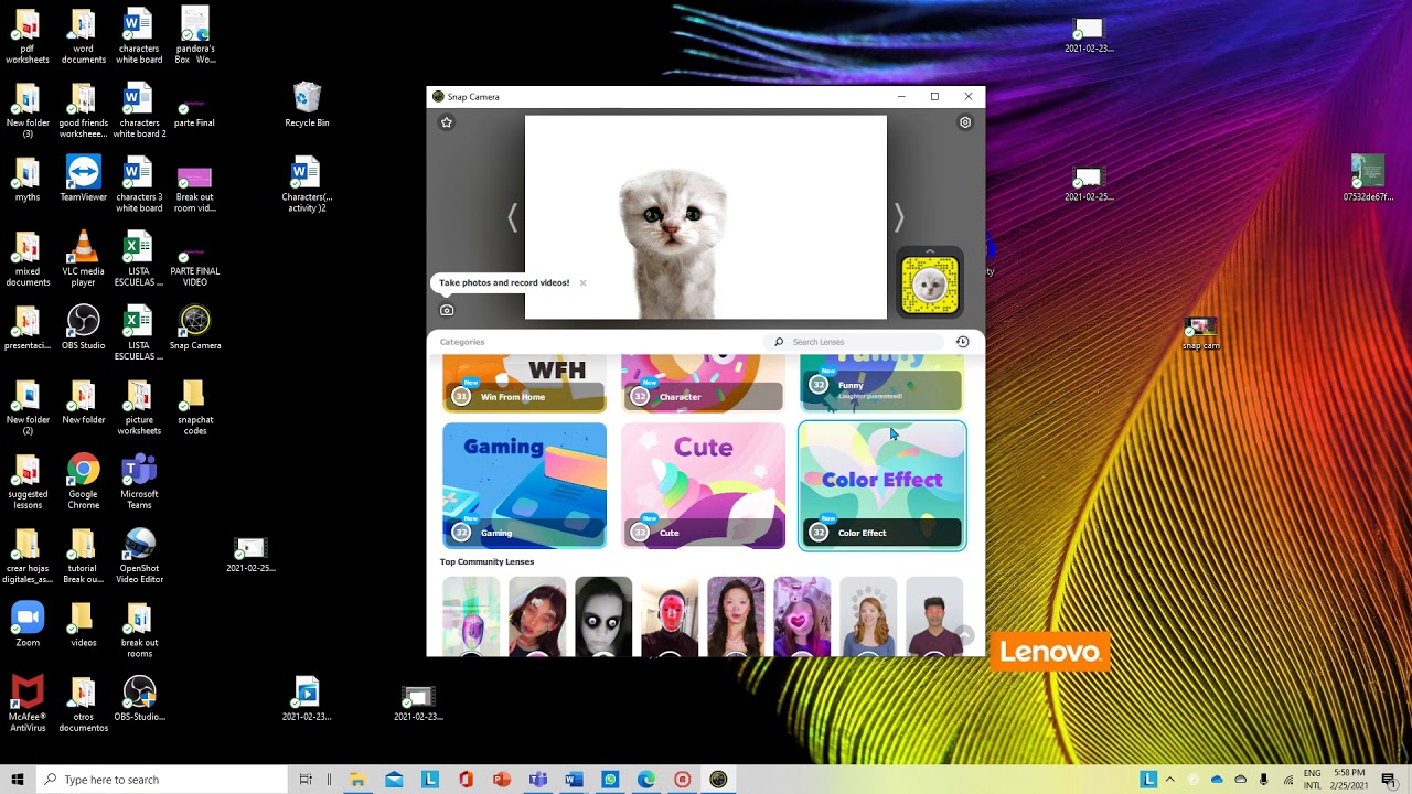 Usar filtros de snap cam en teams