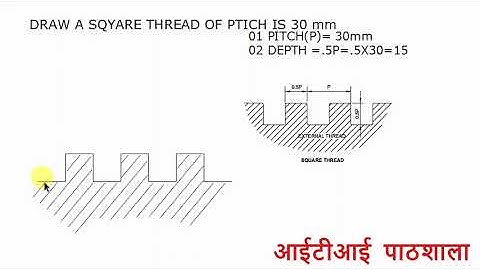 square thread, square thread engineering drawing, how to draw square thread, square thread kaise
