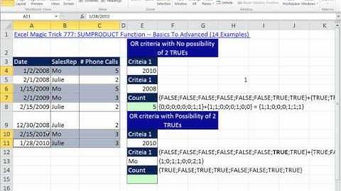Excel Magic Trick 777.5: SUMPRODUCT Function OR Criteria, 2 Tips: TRUE+FALSE & TRUE+TRUE
