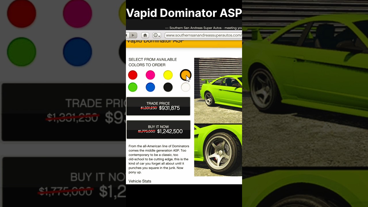 Buying New Vapid Dominator ASP in gta 5 online #shorts #gtacars #gta5online  - YouTube