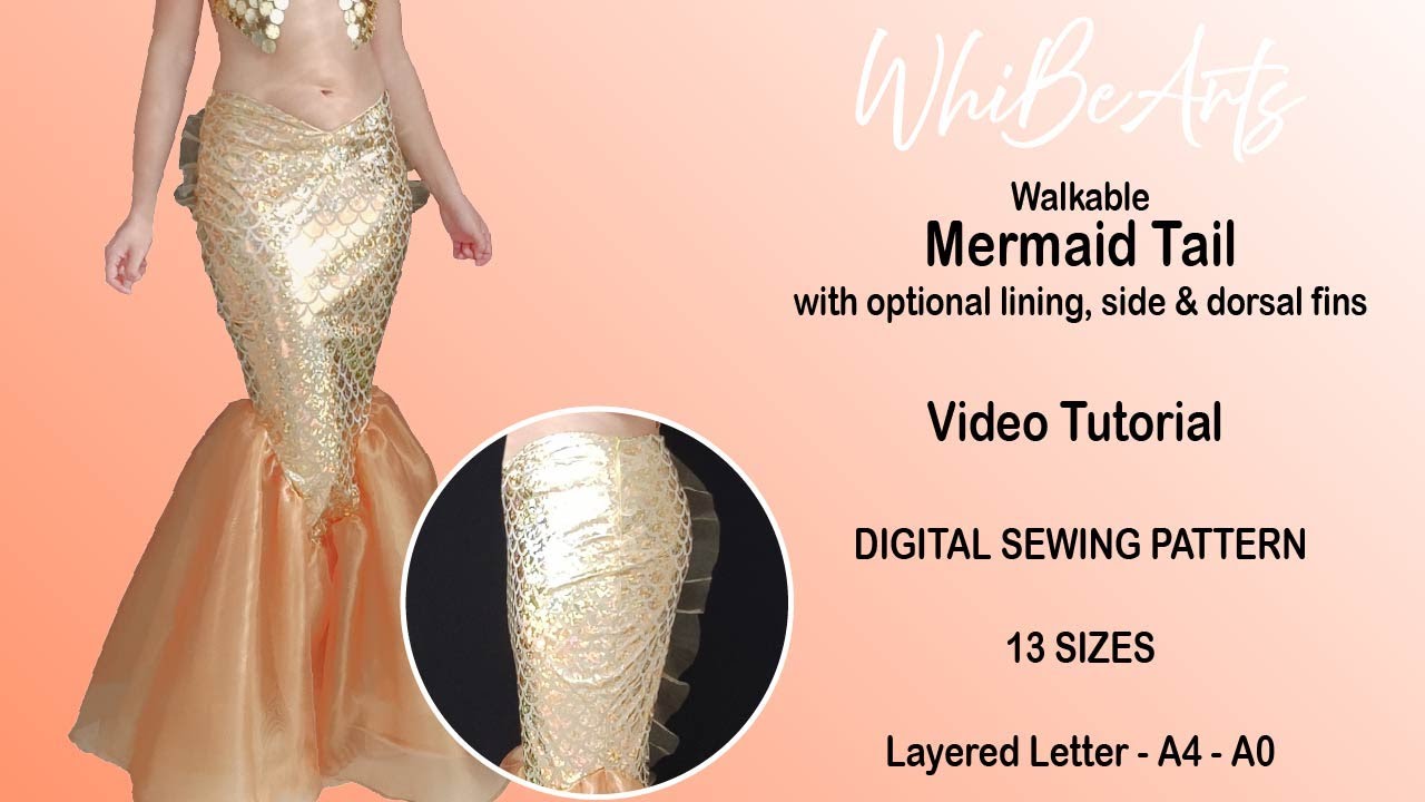 How To Sew A Walkable Mermaid Tail Skirt | Digital Sewing Pattern Video Tutorial by WhiBeArts