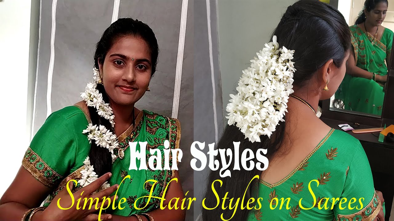సారీ హైర్సటైల్-2 I Hairstyles for long hair with Jasmine flowers on Saree I  Telugu Ammayi - YouTube