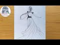 Princess Drawing - Pencil sketch || How to draw a girl with beautiful dress and long hair