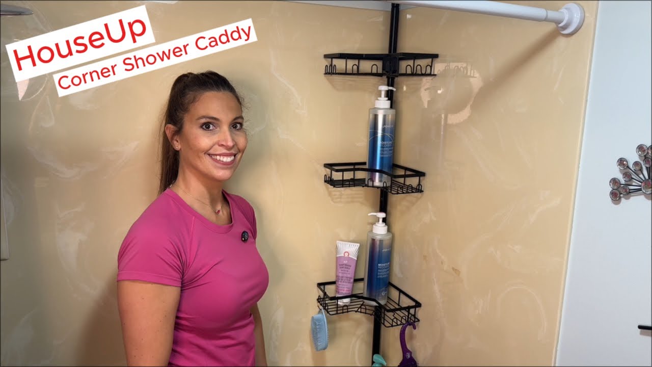 HouseUp Corner Shower Caddy Tension Pole 4 Tier Black