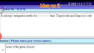 MCQ NO 2: FINAL TERM EXAM MATH603 NUMERICAL ANALYSIS