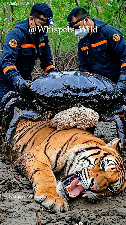 Siberian Tiger Struggles with Giant Crab on Back Until Rescuers Step In #animalrescue #wildlife
