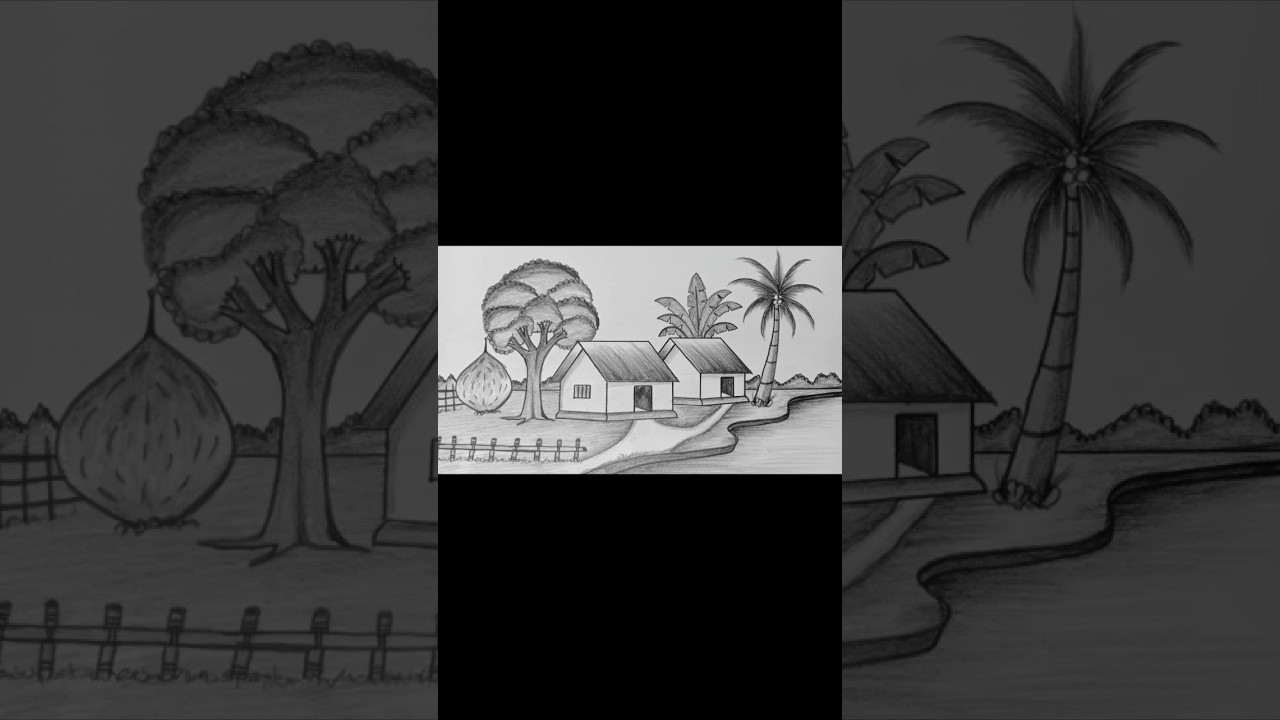 How to draw a beautiful village scenery // easy drawing // circle drawing // step by step pencil art