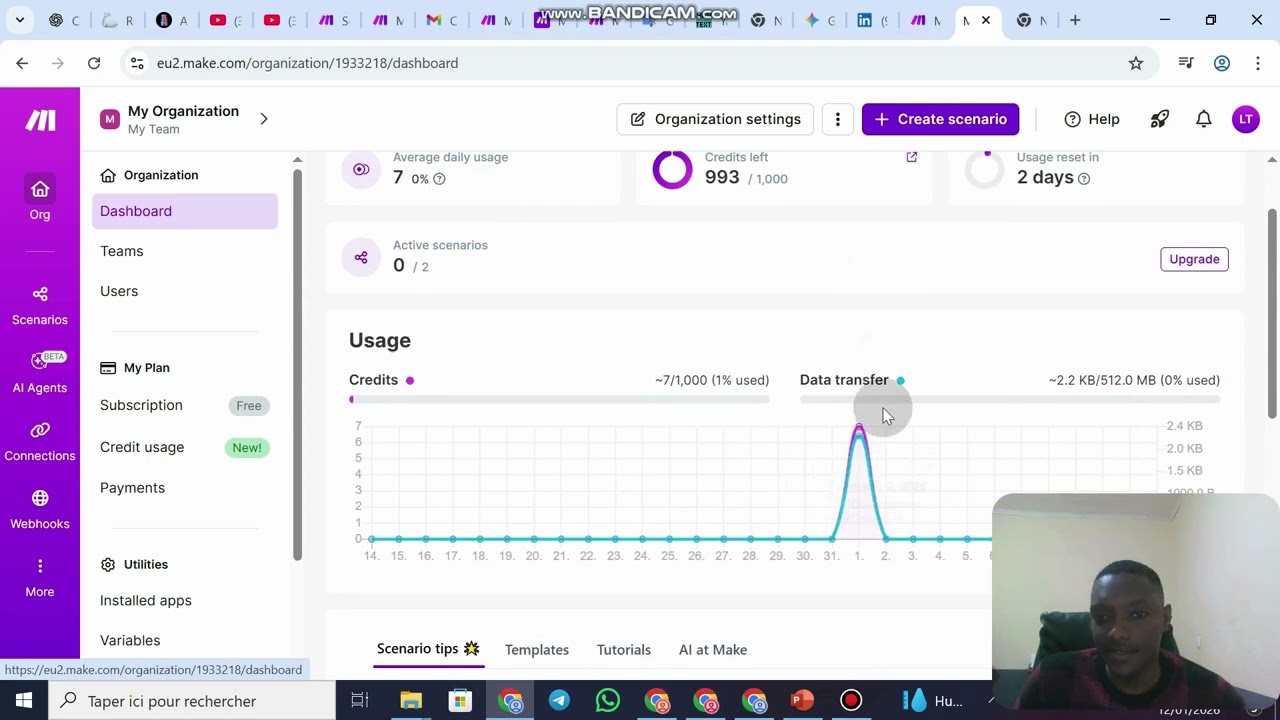 1_Création d'un compte make.com et présentation de l'onglet organisation