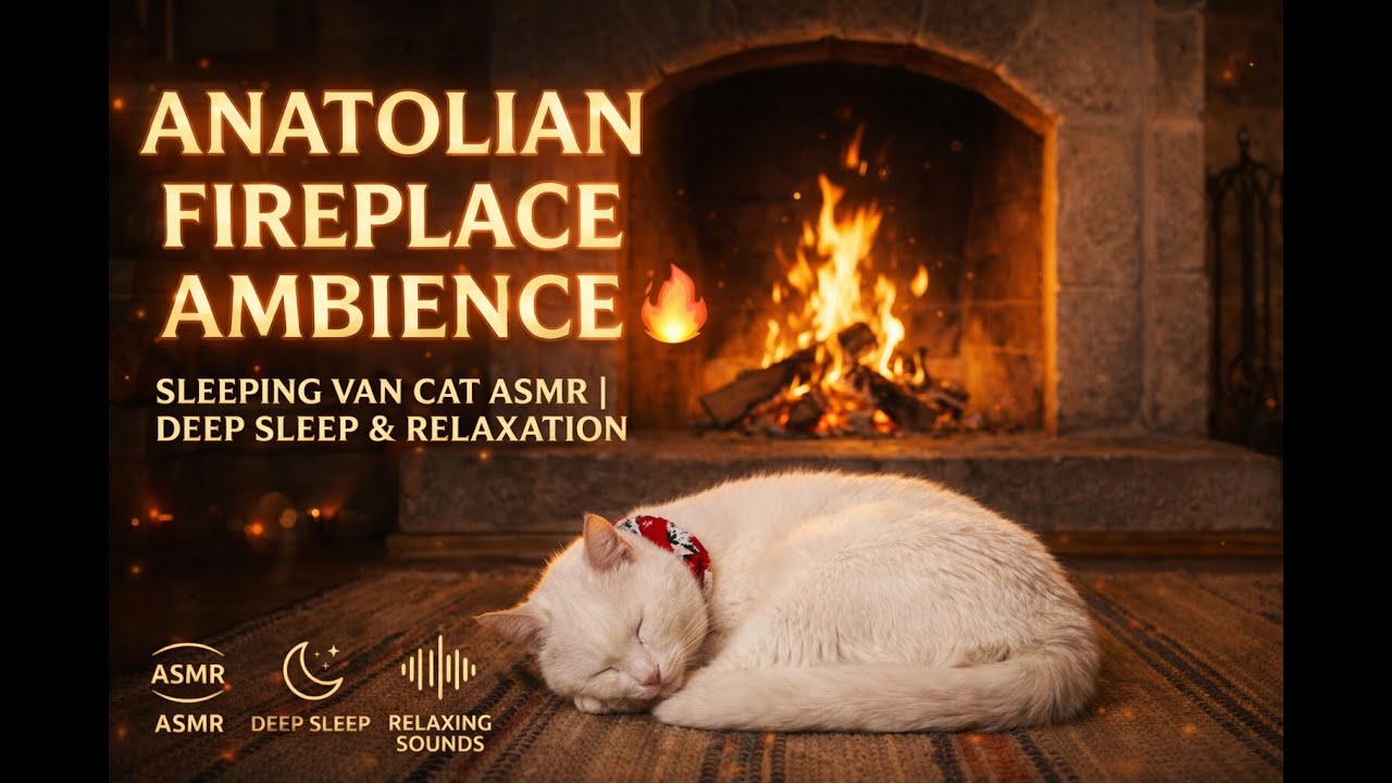 Fireplace & Sleeping Van Cat ASMR | Cozy Anatolian Night Ambience