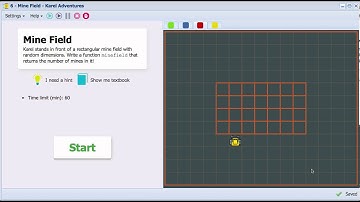 Karel the Robot in NCLab, Version 0.9 - Mine Field (Purple Belt 2 - Variables)