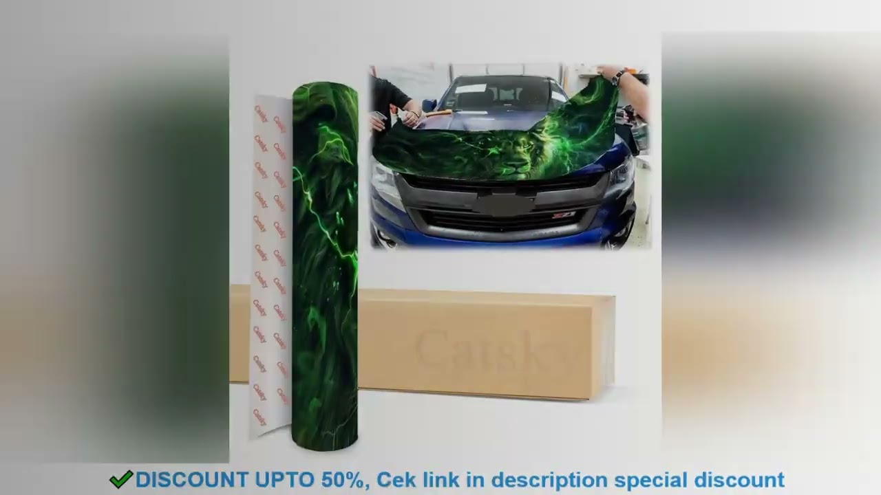 Impression-making Green Lightning Lion Car Engine Hood Vinyl Wraps Sticker, Auto Exterior Protection