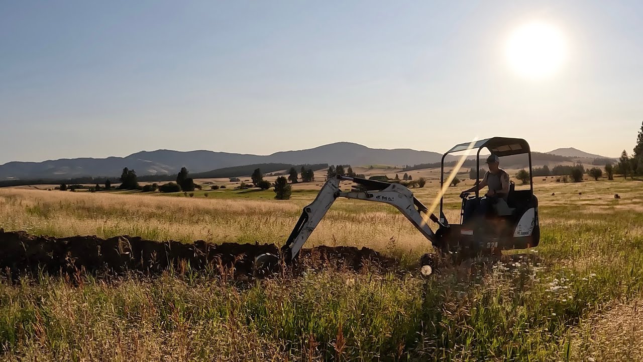 Using a MINI EXCAVATOR to DAYLIGHT our FOUNDATION DRAIN TILE & our