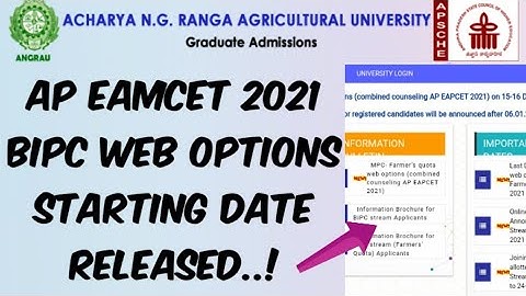 AP EAMCET 2021 BIPC Web options Dates Released//ANGRAU 2021 Web options starting Date Updated