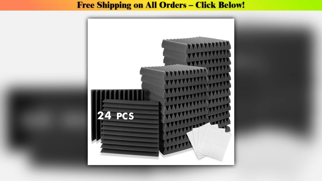 Acoustic Foam Panels, 24-Pack - 12 x 12 x 1/12 x 12 x 2-inch Triangular Groove Design